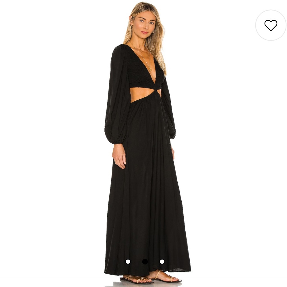 INDAH JULIE SOLID RUCHED BODICE CUTAWAY MAXI DRESS IN BLACK